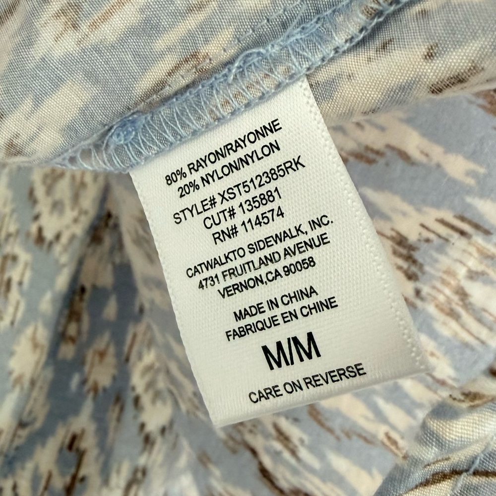 Pleione Crinkle Ruffle Sleeve Camp Shirt Ikat Print Medium - Picture 7 of 8
